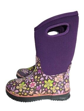 Bogs Classic Northwest Garden Purple Floral Waterproof Boots Size 6 Youth